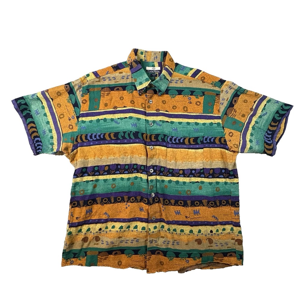 VTG Casa Moda Men's XL Multicolor Abstract Geometric‎ Print SS Button Up Shirt
